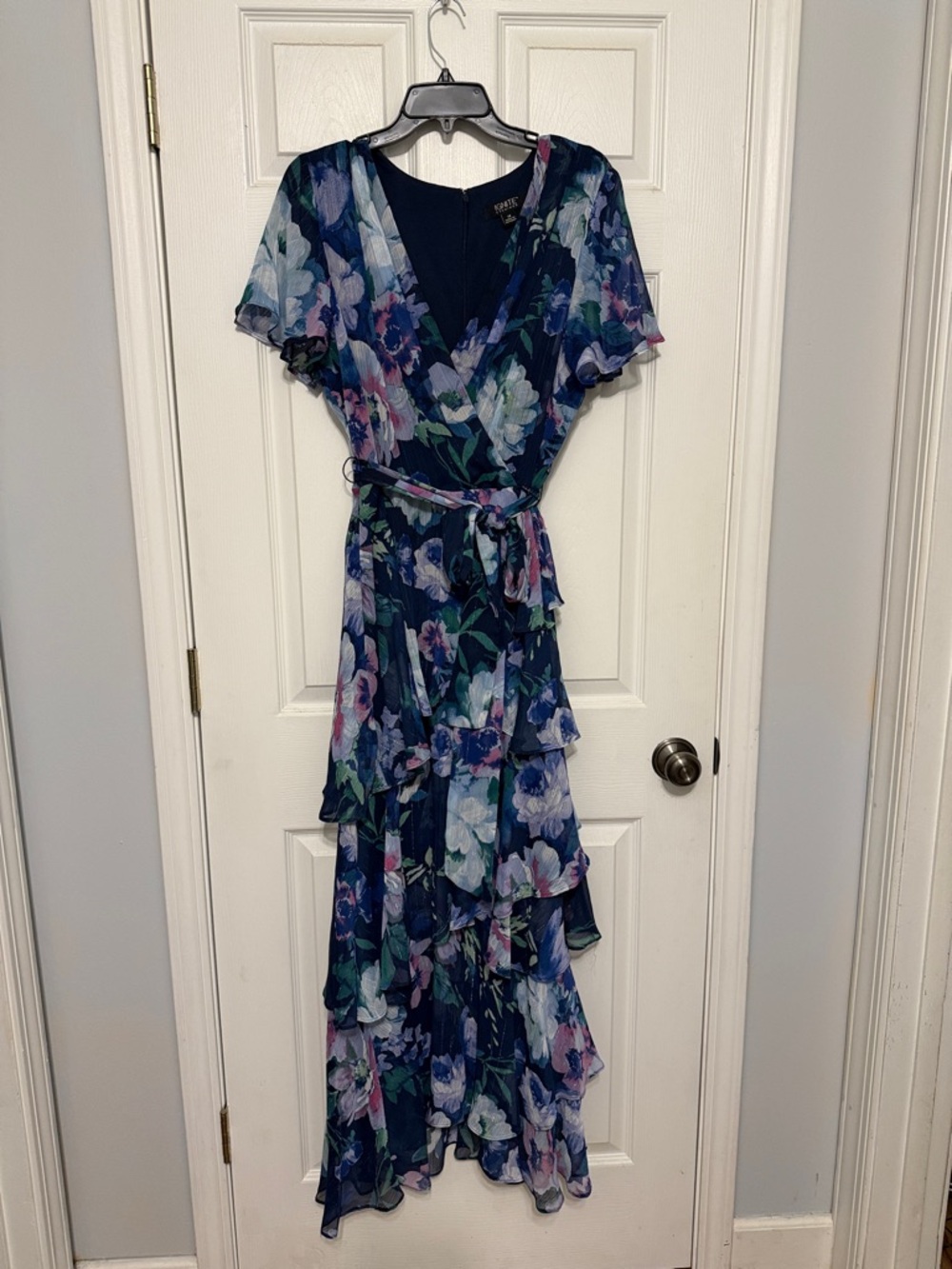 Floral Ruffle Wrap Maxi Dress - Navy Blue
